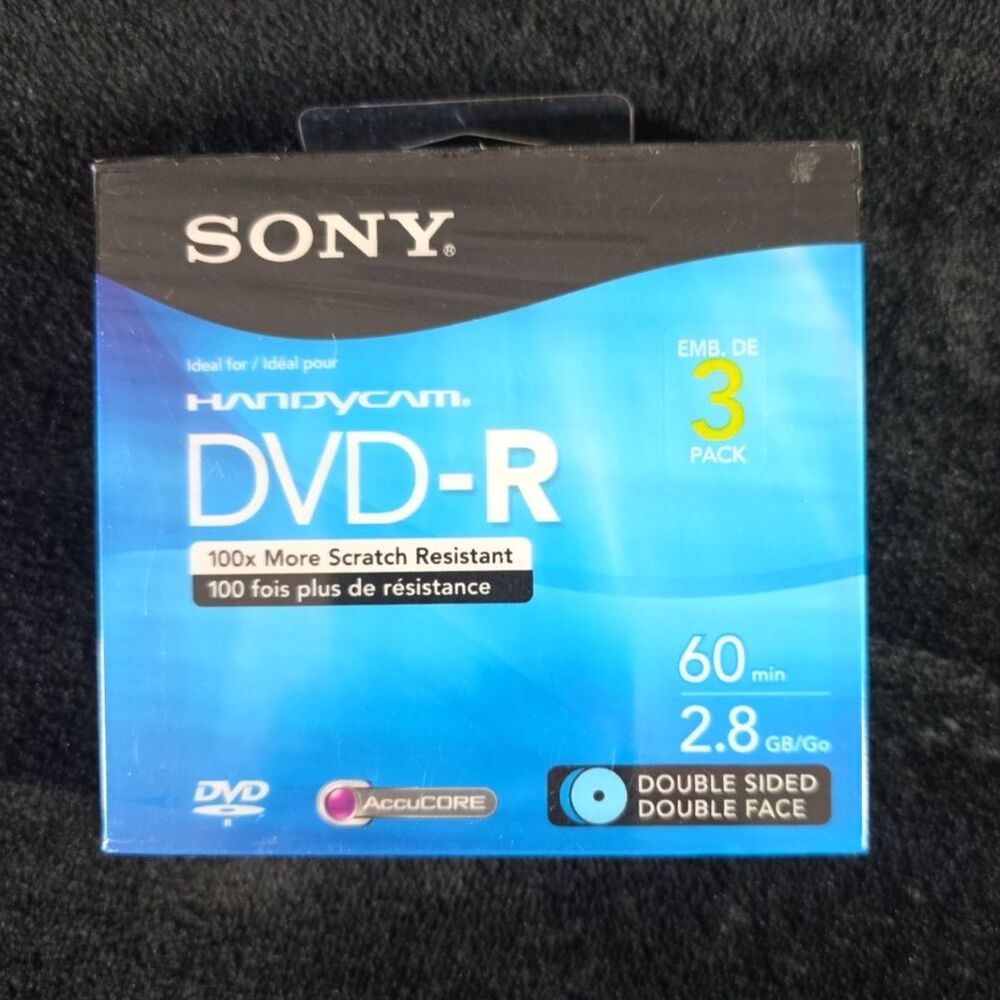 Lot Of 3 New Sony Handycam DVD-R Discs 60 Mins 2.8GB/Double Sided Double Face